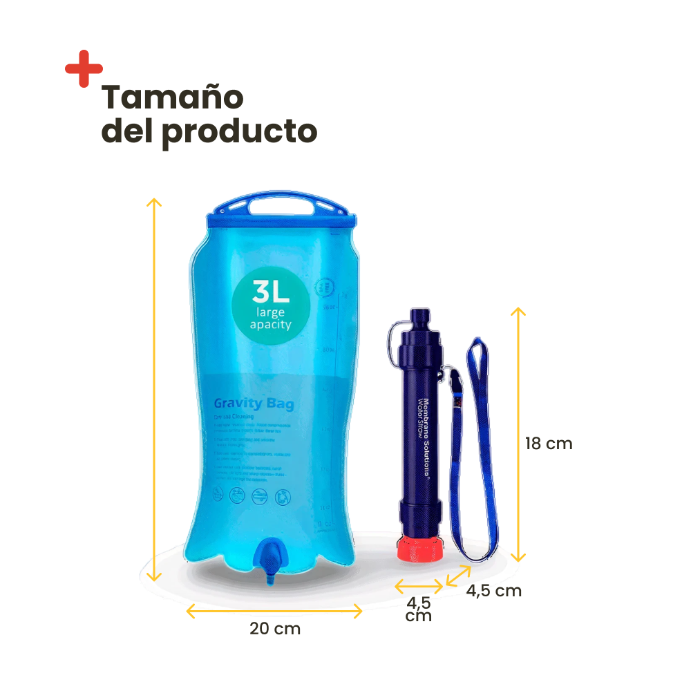 Filtro de agua de supervivencia + depósito 3L
