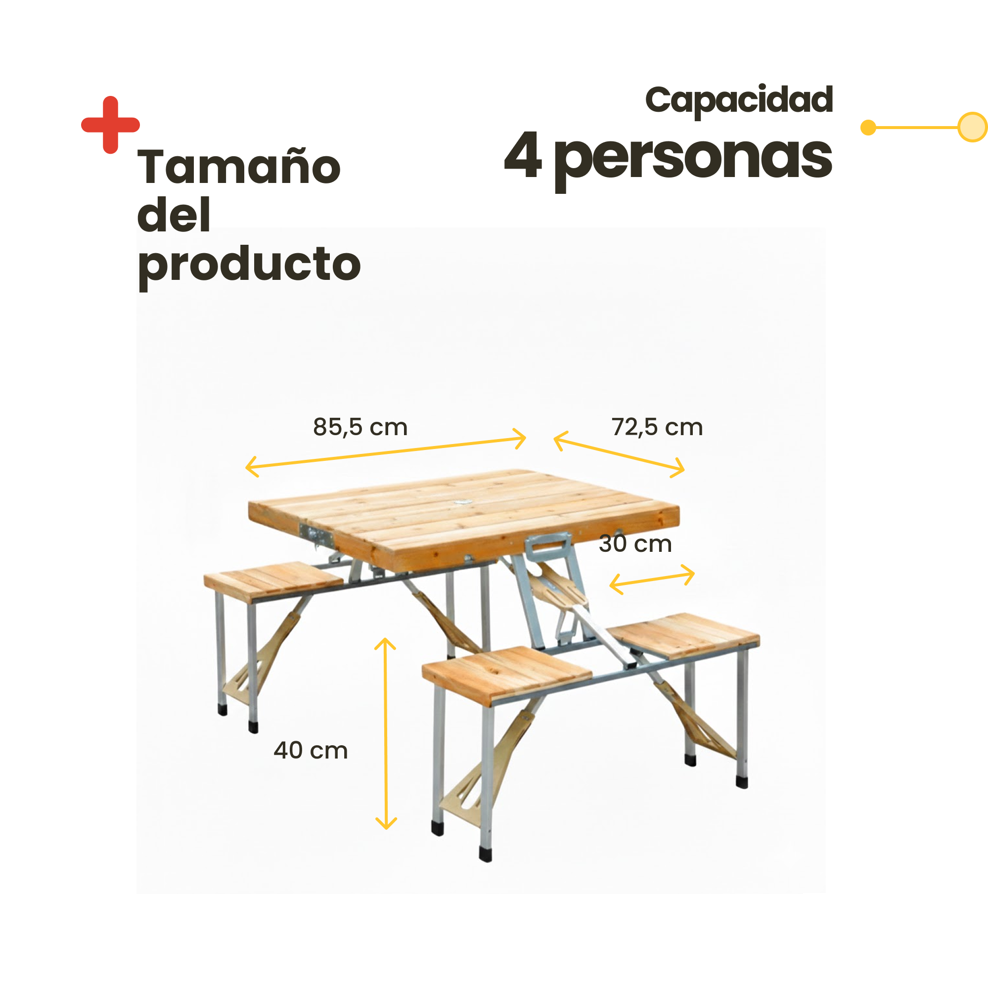 Mesa maleta con sillas plegables de madera