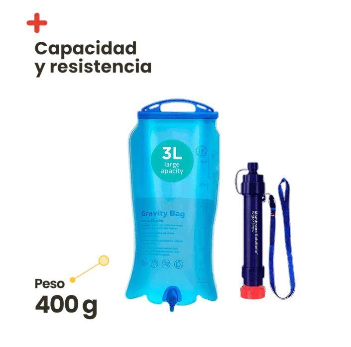 Filtro de agua de supervivencia + depósito 3L