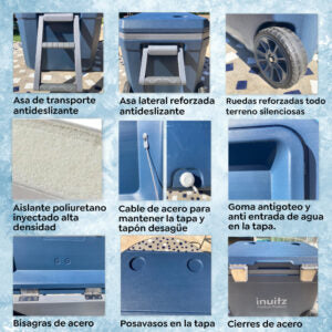 Nevera portatil roller azul 45L inuitz partes