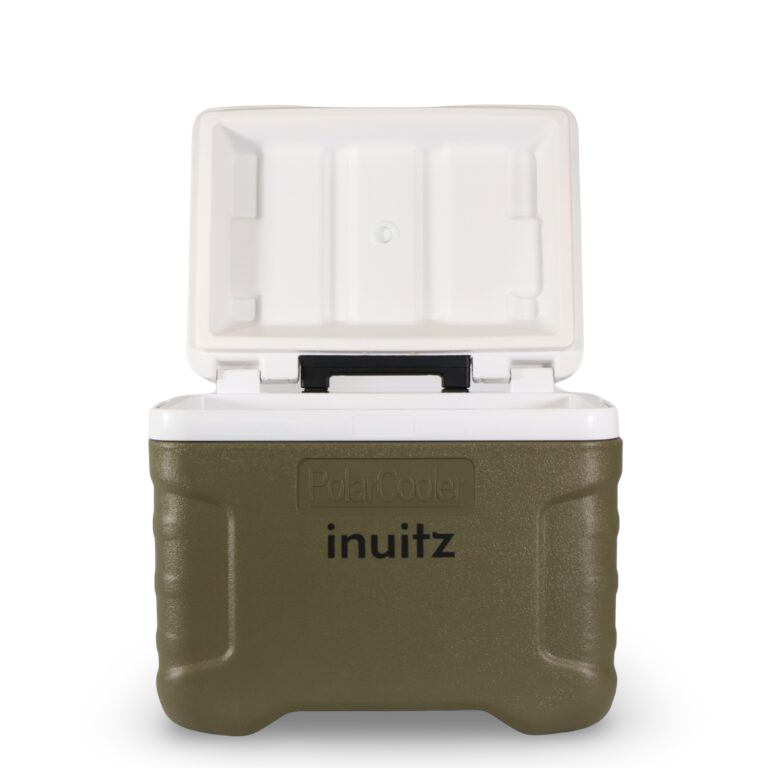 nevera portatil con ruedas inuitz verde 20 litros frontal abierto