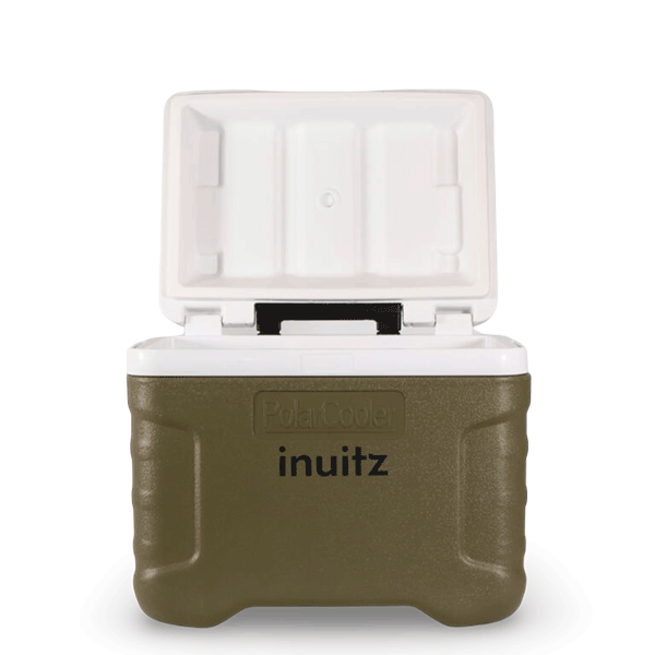 nevera portatil con ruedas inuitz verde 20 litros frontal abierto