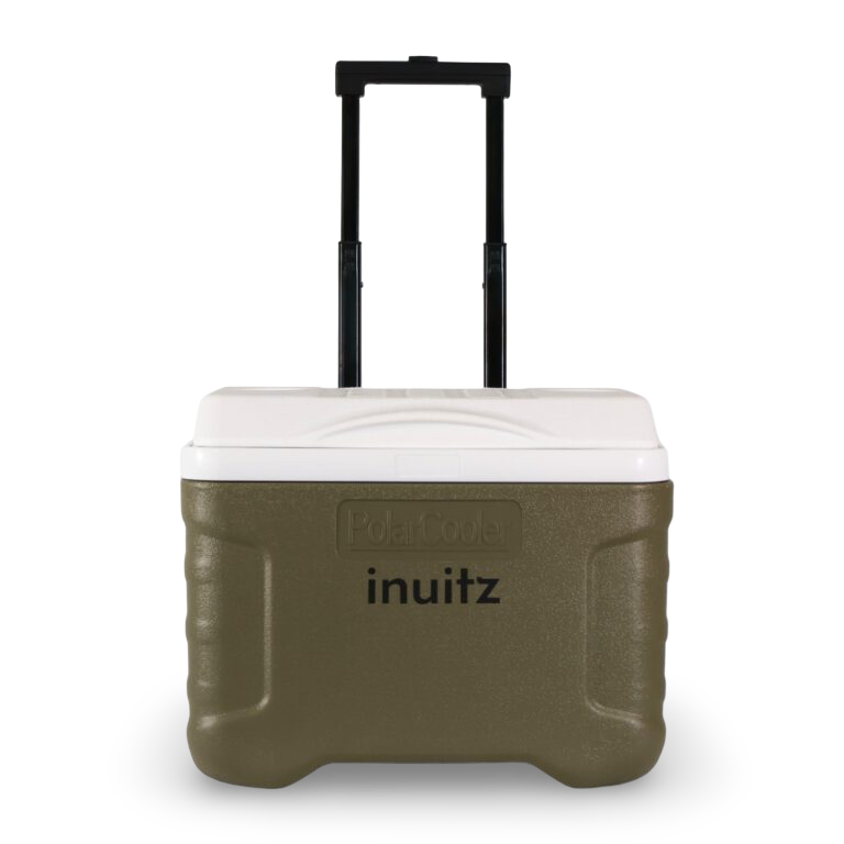 nevera portatil con ruedas inuitz verde 20 litros asa desplegada