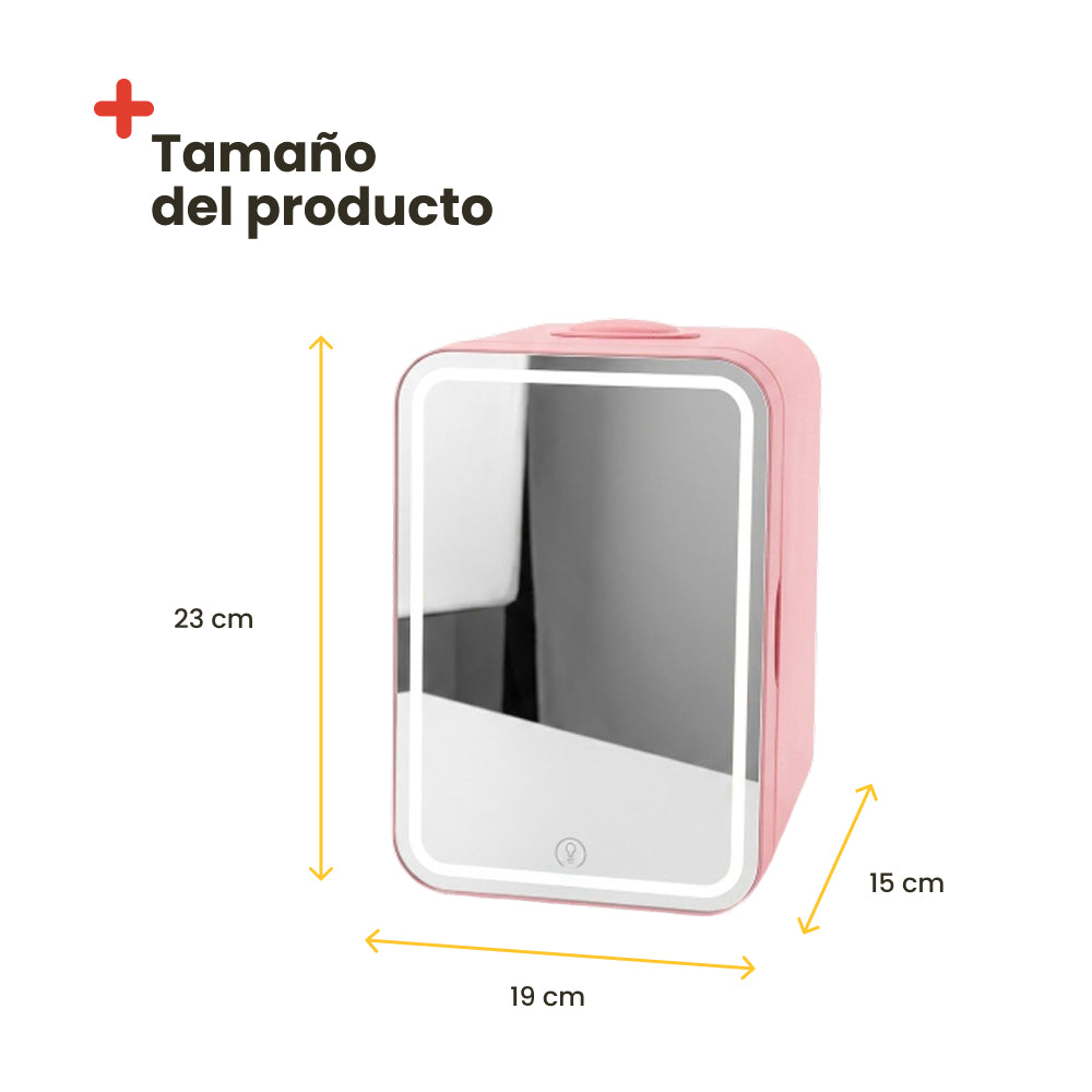 Mini réfrigérateur cosmétique rose avec miroir LED - 8 litres