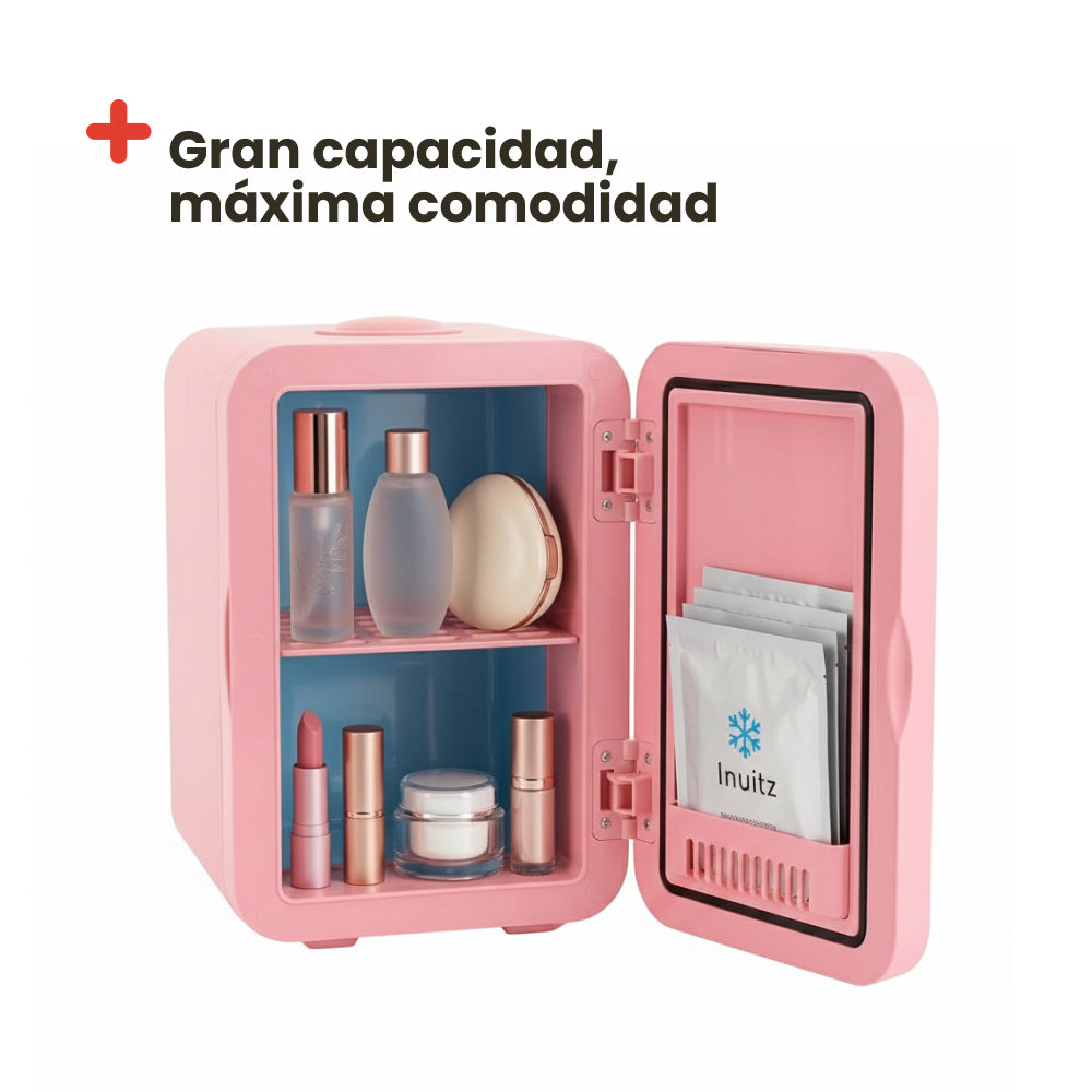 Mini réfrigérateur cosmétique rose avec miroir LED - 8 litres