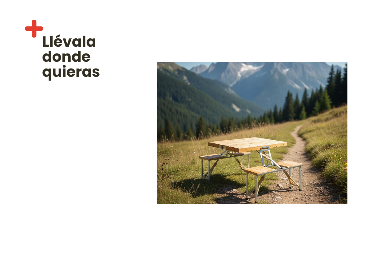 Mesa maleta con sillas plegables de madera