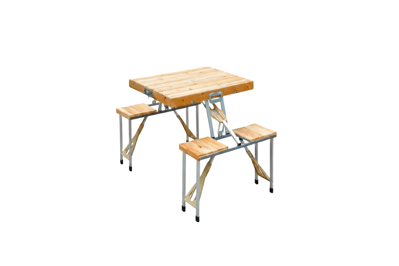 Mesa maleta con sillas plegables de madera