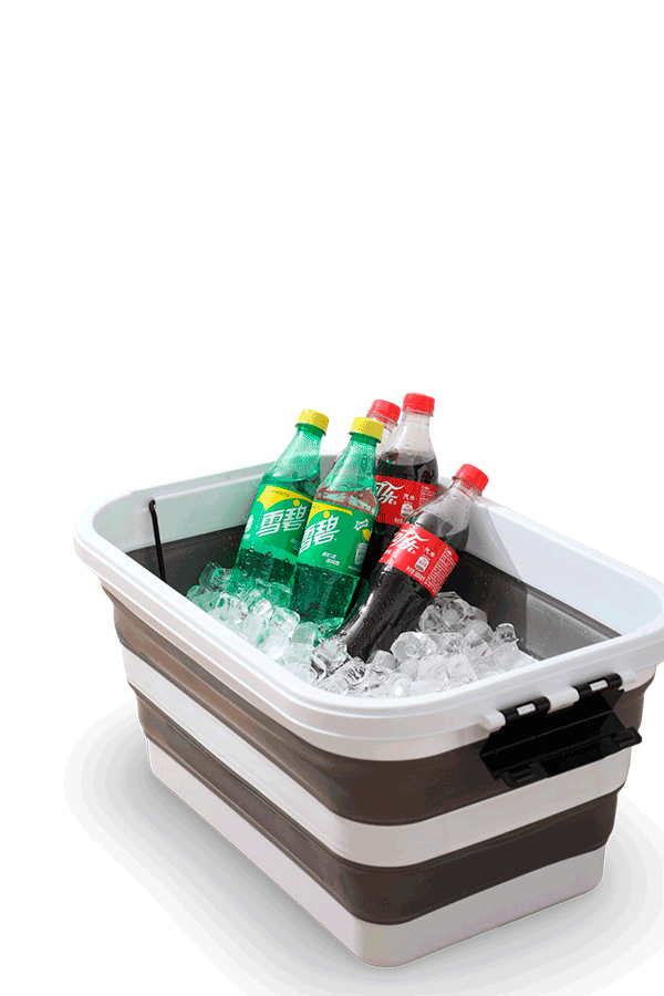 cesto plegable gris y blanco
