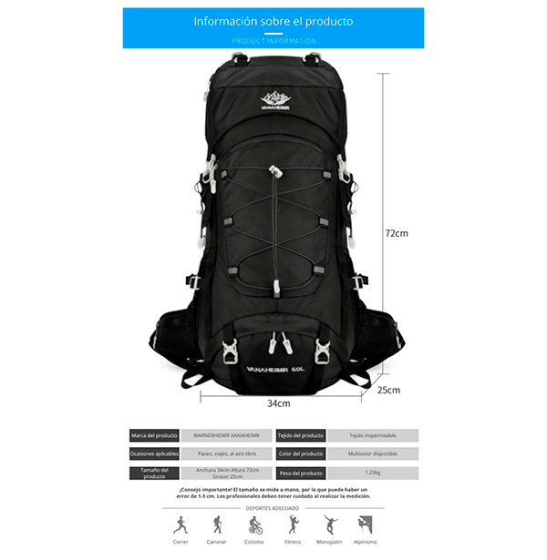 Medidas mochila técnica 60L