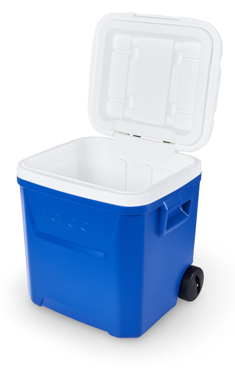 nevera con ruedas igloo 57 litros azul abierta