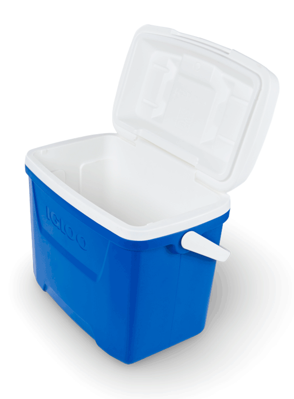 nevera portatil pequeña igloo 26 litros azul abierta