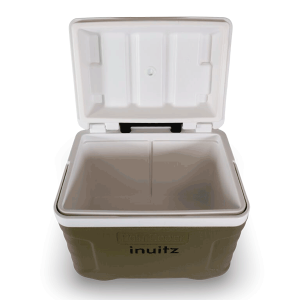 nevera portatil con ruedas inuitz verde 20 litros tapa abierta